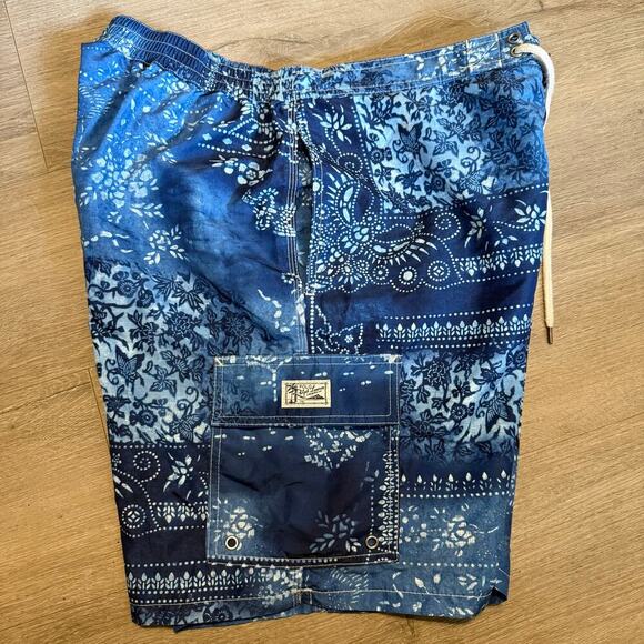 Polo Ralph Lauren XL Swim Trunks Bandana Print Blue Drawstring Mesh Lining - Picture 10 of 10